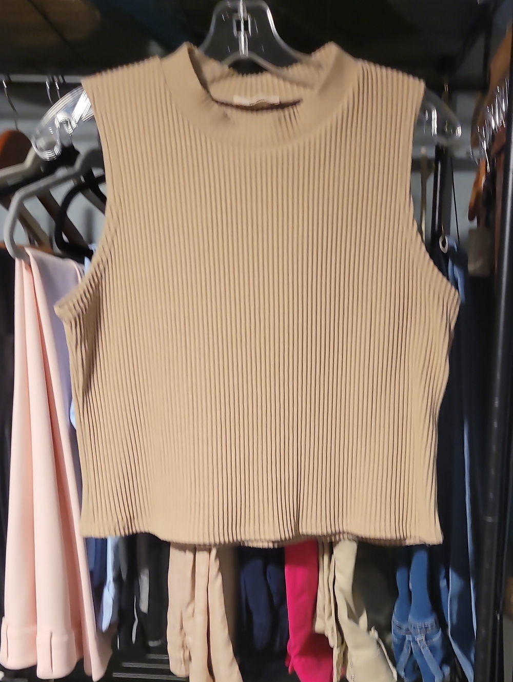 5 For $25 Ribbed Mock Neck Sleeveless Tank - Beige